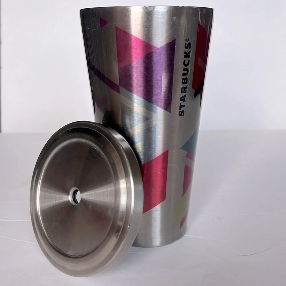 Starbucks 2014 Stainless Steel Rainbow Geo Tumbler With Original & Lid no straw